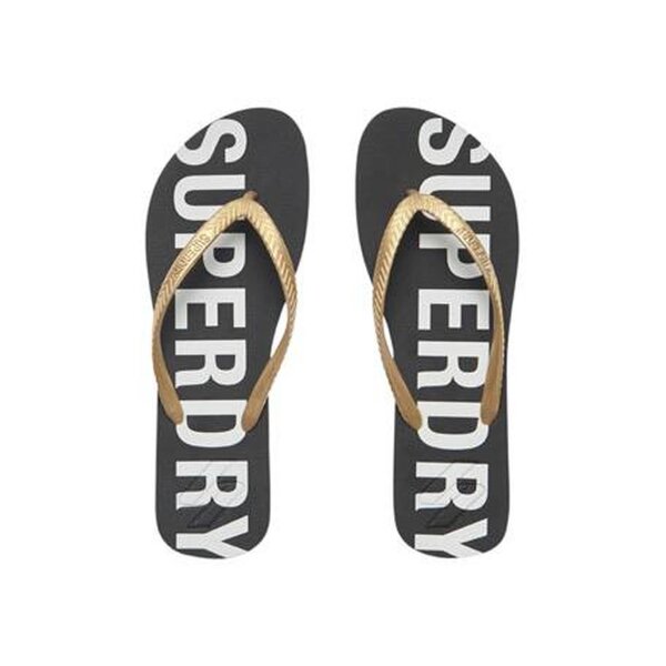 Superdry Ladies Bathing Sandals - CODE ESSENTIAL, Toe separator, Logo, Unicolored Black/Gold M (Medium)