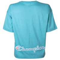 Champion Damen T-Shirt - CML Champion Logo, Baumwolle, Crop Top, Rundhals, Kurzarm, einfarbig Türkis S