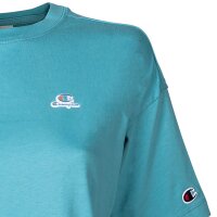 Champion Damen T-Shirt - CML Champion Logo, Baumwolle, Crop Top, Rundhals, Kurzarm, einfarbig Türkis S