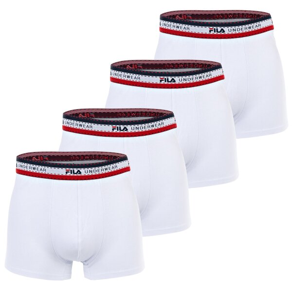 FILA Mens Boxer Shorts, 4-pack - Logo Waistband, cotton stretch, solid color White S (Small)
