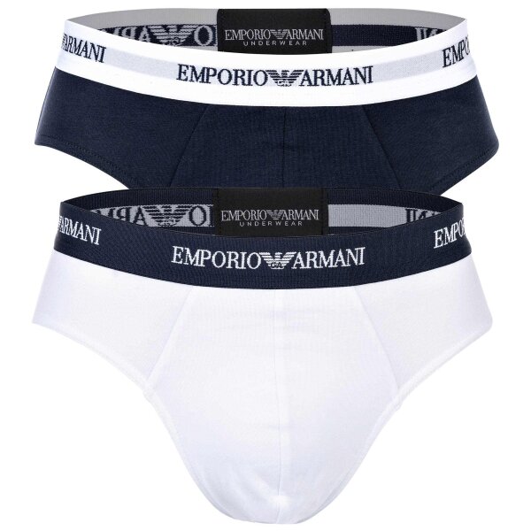 EMPORIO ARMANI Herren Slips, 2er Pack - Briefs, Unterwäsche, Stretch Cotton Weiß/Marine 2XL