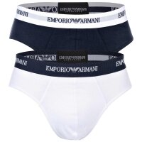 EMPORIO ARMANI Herren Slips, 2er Pack - Briefs, Unterwäsche, Stretch Cotton Weiß/Marine 2XL