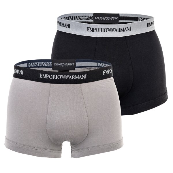 EMPORIO ARMANI Mens Boxer Shorts, 2 Pack - Trunks, Underwear, Stretch Cotton Black/Grey S (Small)
