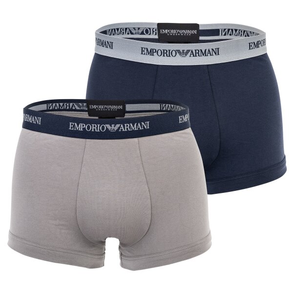 EMPORIO ARMANI Herren Boxershorts, 2er Pack - Trunks, Unterwäsche, Stretch Cotton Grau/Marine S