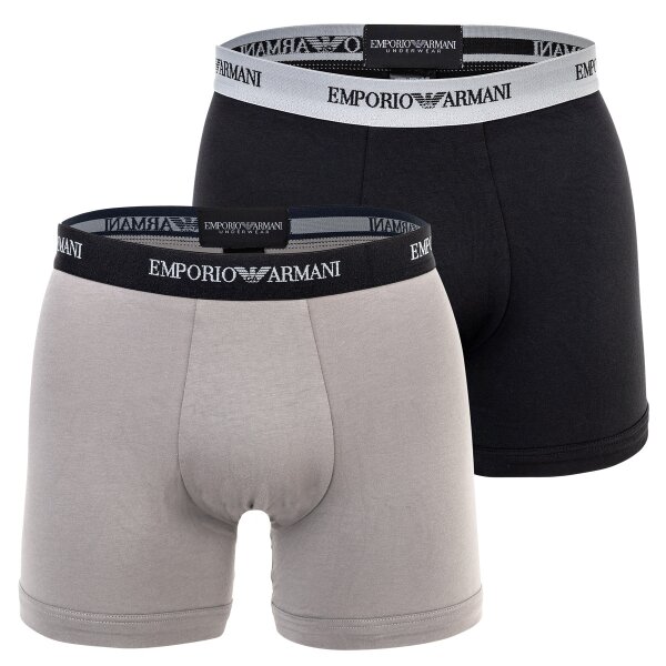 EMPORIO ARMANI Mens Boxer Shorts, 2 Pack - Boxer, Underwear, Stretch Cotton Black/Grey S (Small)