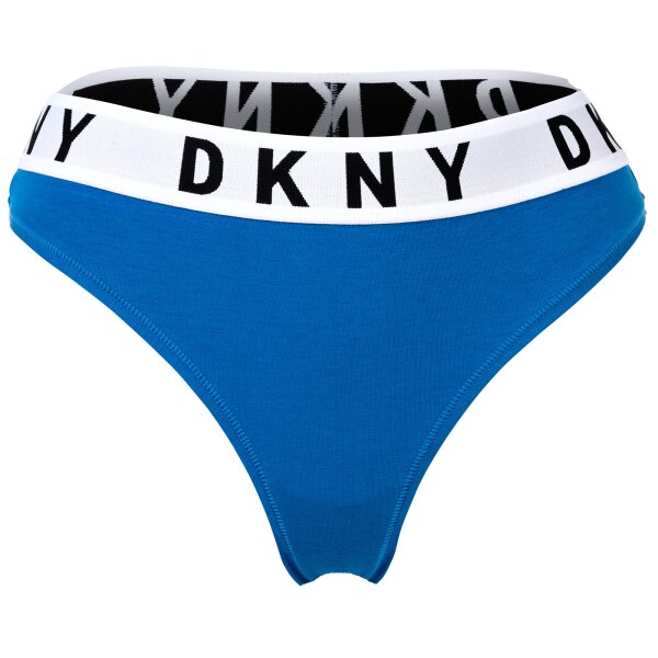 DKNY Damen String - Tanga, Cotton Modal Stretch, Logobund, einfarbig Blau XL