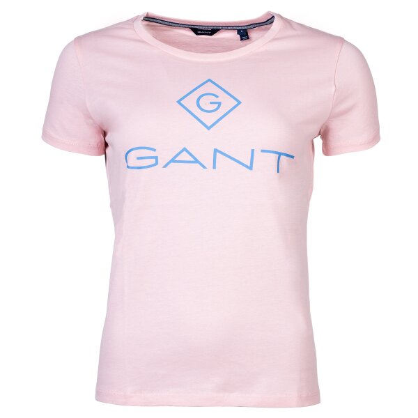 GANT Damen T-Shirt - D1 Color Lock Up T-Shirt, Rundhals, kurzarm, Baumwolle, Print, einfarbig