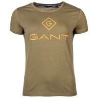 GANT Damen T-Shirt - D1 Color Lock Up T-Shirt, Rundhals, kurzarm, Baumwolle, Print, einfarbig Khaki XS