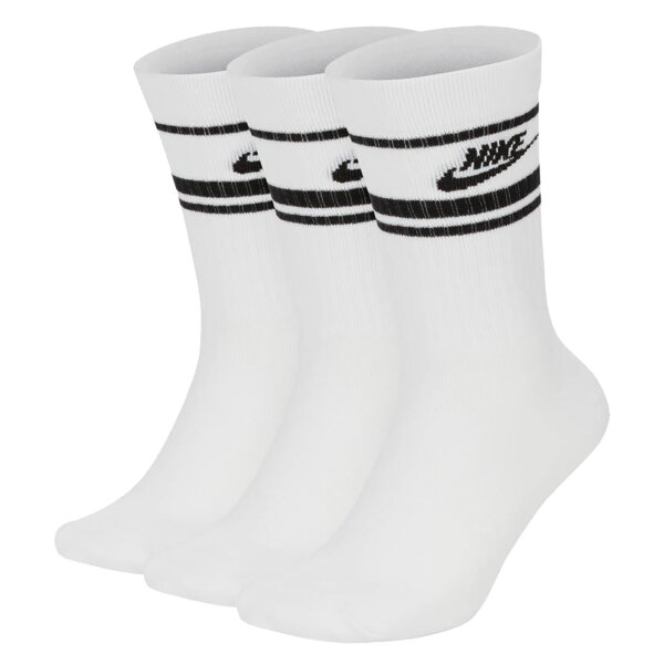 NIKE Unisex 3-Pack Sports Socks - Everyday Essential Stripe, uni White/Black 42-46 (UK 8-11)
