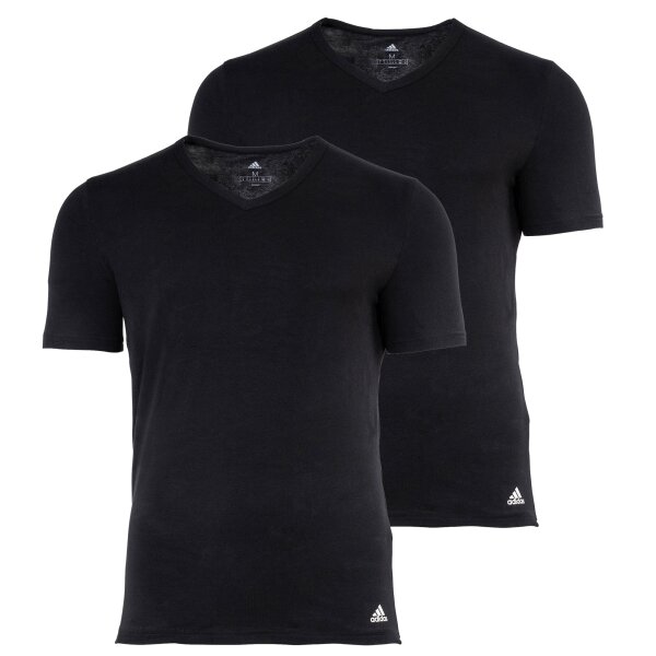 adidas Herren T-Shirt, 2er Pack - Active Flex Cotton, V-Ausschnitt, uni Schwarz S