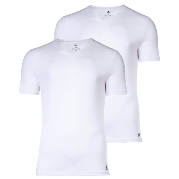 adidas mens T-shirt, 2-pack - Active Flex Cotton, V-neck, plain White S (Small)