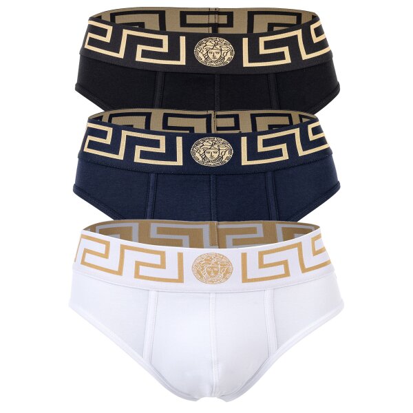 VERSACE Herren Slip, 3er Pack - TOPEKA, Baumwolle, einfarbig Schwarz/Dunkelblau/Weiß M