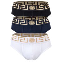 VERSACE Herren Slip, 3er Pack - TOPEKA, Baumwolle, einfarbig Schwarz/Dunkelblau/Weiß M