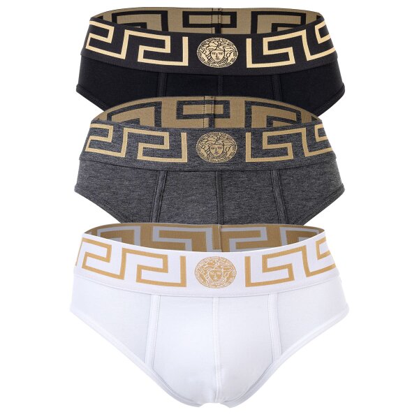 VERSACE Herren Slip, 3er Pack - TOPEKA, Baumwolle, einfarbig Schwarz/Grau/Weiß XL