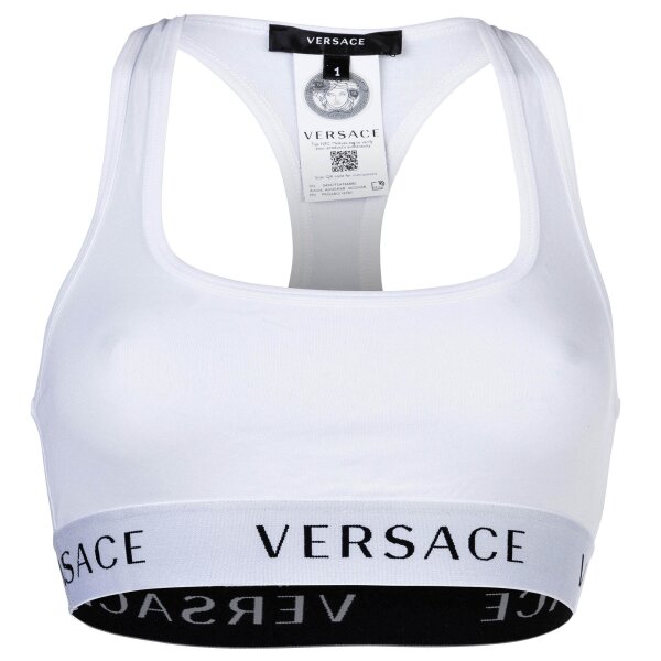 VERSACE Womens Bustier - Underwear, Bralette Bra, Cotton, Logo Waistband, Solid Color White L (Large)