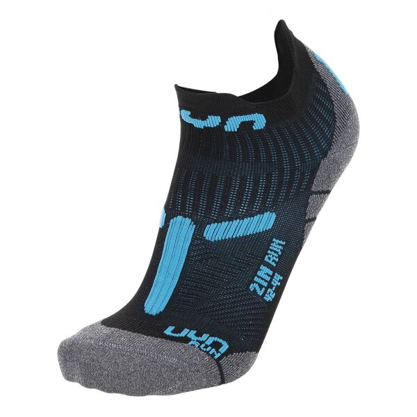 UYN Herren Running Sneaker Socken - 2IN Socks, Socken, Polyamide, Logo Schwarz/Grau/Türkis 35-38