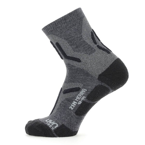 UYN Mens Trekking Socks - 2IN Merino Socks, Hiking Socks, Merino, Logo Black/Grey 39-41
