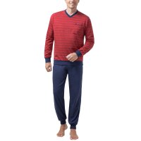 hajo Herren Schlafanzug Set - lang, Bündchen, V-Neck, Klima-Light, Cotton-Mix Rot M