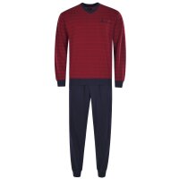 hajo Herren Schlafanzug Set - lang, Bündchen, V-Neck, Klima-Light, Cotton-Mix Rot 5XL