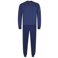 hajo Herren Schlafanzug Set - lang, Bündchen, V-Neck, Klima-Light, Cotton-Mix Blau S