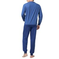 hajo Herren Schlafanzug Set - lang, Bündchen, V-Neck, Klima-Light, Cotton-Mix Blau M