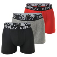 REPLAY Herren Boxershorts, 3er Pack - Unterhosen, Baumwolle, Logo, einfarbig