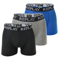 REPLAY Mens Boxer Shorts, 3-pack - Underpants, Cotton, Logo, solid color  L (Large)