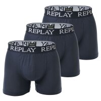 REPLAY Herren Boxershorts, 3er Pack - Unterhosen, Baumwolle, Logo, einfarbig Dunkelblau XL