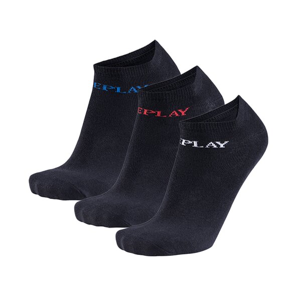 REPLAY Unisex Sneaker Socken, 3er Pack - Kurzsocken, Baumwolle, Logo, einfarbig, kurz Schwarz 35-38