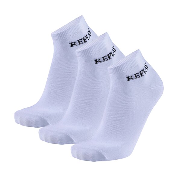 REPLAY Unisex Quarter Socken, 3er Pack - Kurzsocken, Baumwolle, Logo, einfarbig Weiß 35-38