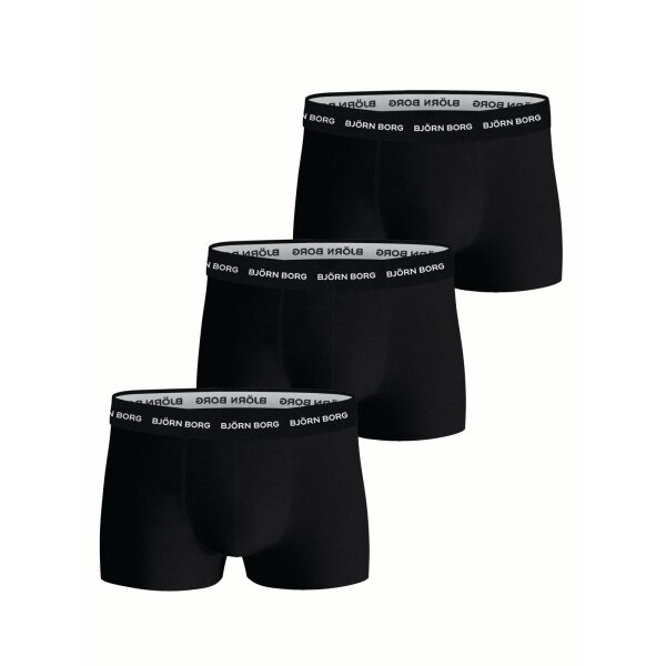 BJÖRN BORG Mens Trunks, 3-Pack - Underpants, Shorts, Cotton, Logo Waistband, solid color