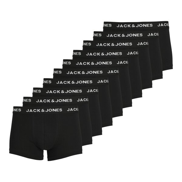 JACK&JONES Herren Boxer Shorts, 10er Pack - JACSOLID, Trunks, Baumwoll-Stretch, Logo einfarbig Schwarz S