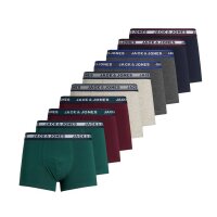 Jack & Jones Mens Boxer Shorts, 10 Pack - JACSOLID, Trunks, Cotton Stretch, Logo Unicolored Green/Red/Beige/Grey/Dark blue XL (X-Large)