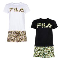 Fila Damen Pyjama Set kurz - Schlafanzug, Shorty, Rundhals, Baumwolle, Logo, Print