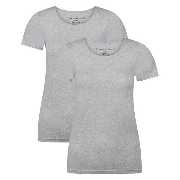 Bamboo basics Damen T-Shirt KATE, 2er Pack - Unterhemd, Rundhals, Single Jersey Grau XL