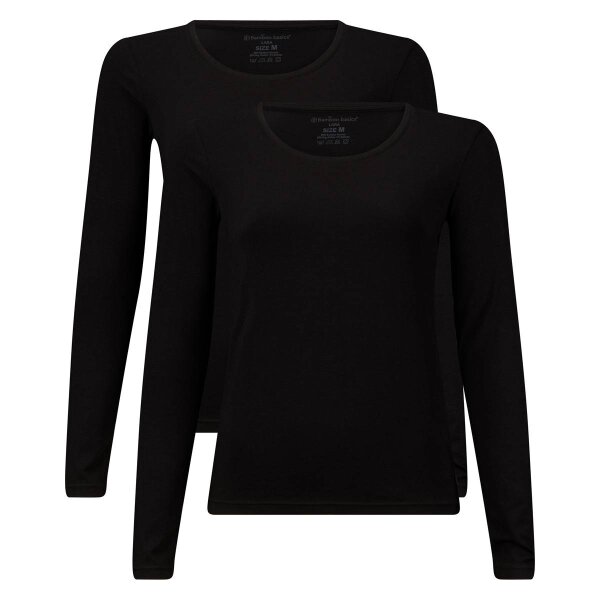 Bamboo basics Damen T-Shirt, 2er Pack - LARA Longsleeve, Unterhemd, Rundhals, uni Schwarz S