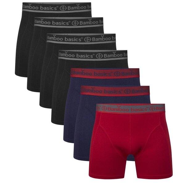 Bamboo basics Herren Boxer Shorts, 7er Pack - RICO7P, atmungsaktiv, Single Jersey Schwarz/Rot/Blau XL