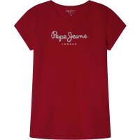 Pepe Jeans Mädchen T-Shirt - HANA GLITTER, Baumwolle, Rundhals, Kurzarm, Glitzer, Logo, einfarbig