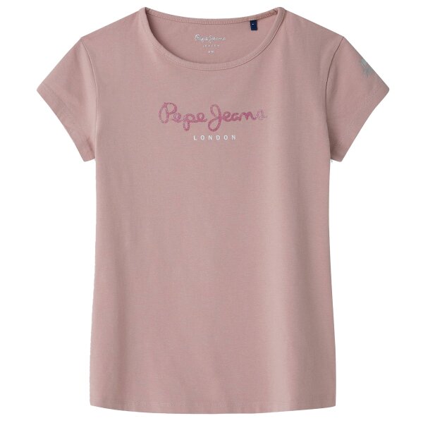 Pepe Jeans Mädchen T-Shirt - HANA GLITTER, Baumwolle, Rundhals, Kurzarm, Glitzer, Logo, einfarbig Rosa 188