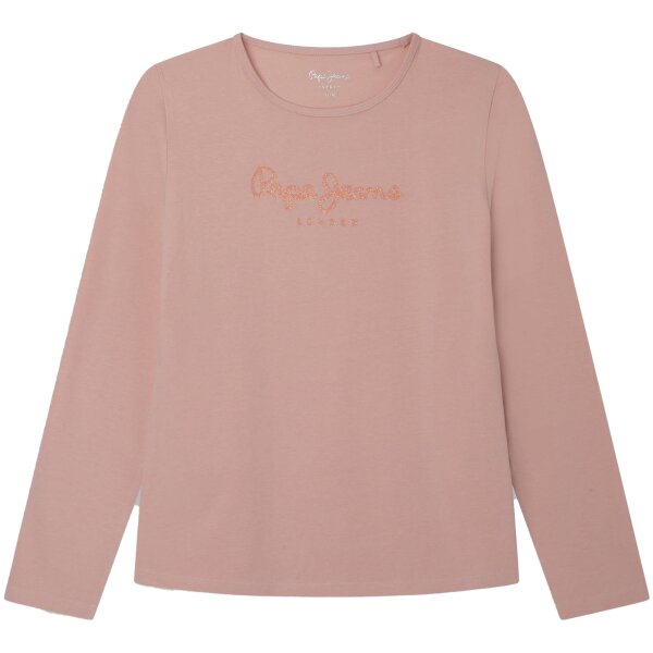 Pepe Jeans Girls long sleeve shirt - HANA GLITTER LS, cotton, round neck, glitter, logo, solid color