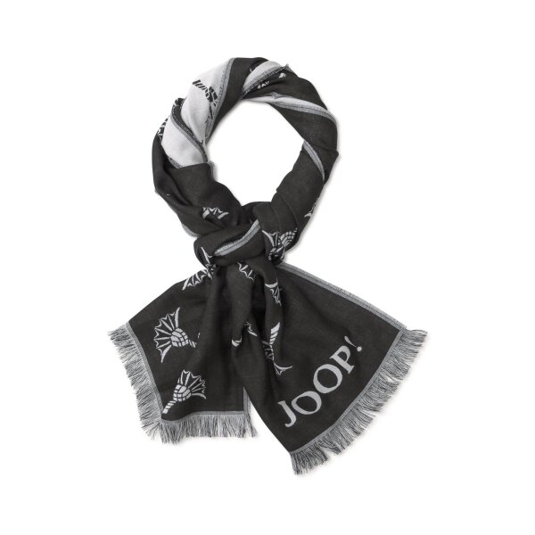 JOOP! mens scarf - Feris, woven scarf, cornflower, logo, bicolour, approx. 180 x 60 cm Black