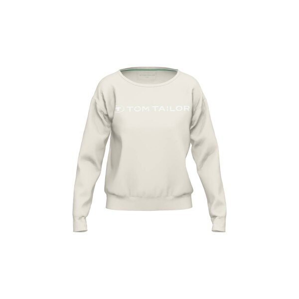 TOM TAILOR Damen Sweatshirt - Sweater, Baumwolle, Rundhals, Logo, einfarbig