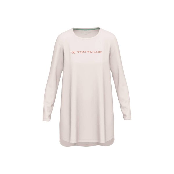 TOM TAILOR Damen Nachthemd - Sleepshirt, Rundhals, Baumwolle, Logo, langarm, einfarbig