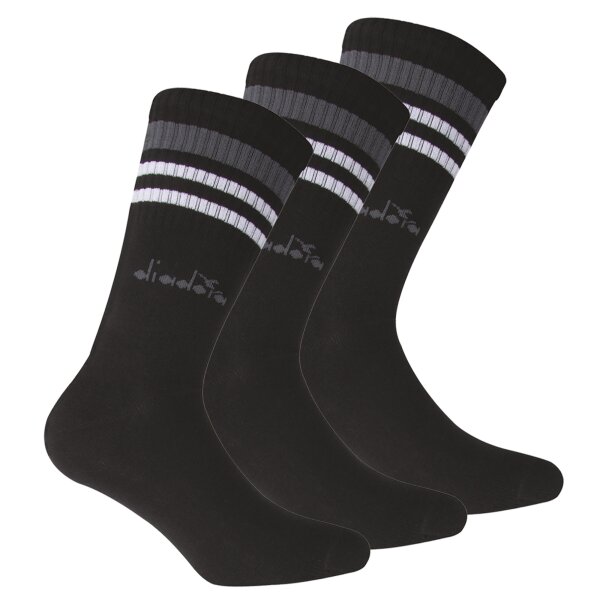 Diadora Unisex Tennissocken - 3er Pack, Logo, Streifen Schwarz 43-46