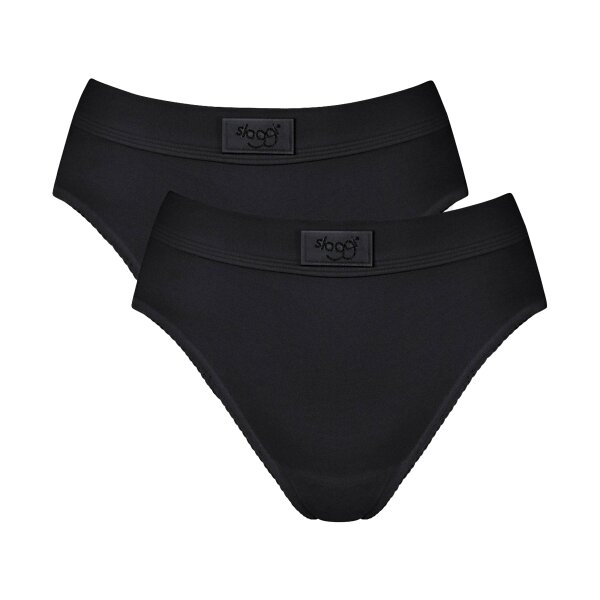 Sloggi Womens Tai Briefs, 2 Pack - Double Comfort Tai 2P, Underwear, Panties, Cotton, Logo, Solid Color Black 12