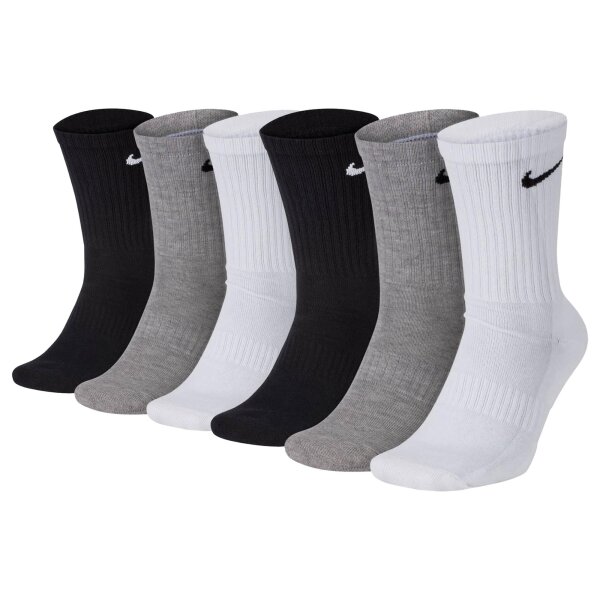 NIKE Unisex 6er Pack Sportsocken - Everyday, Cotton Cushioned Crew, einfarbig Schwarz/Grau/Weiß 38-42
