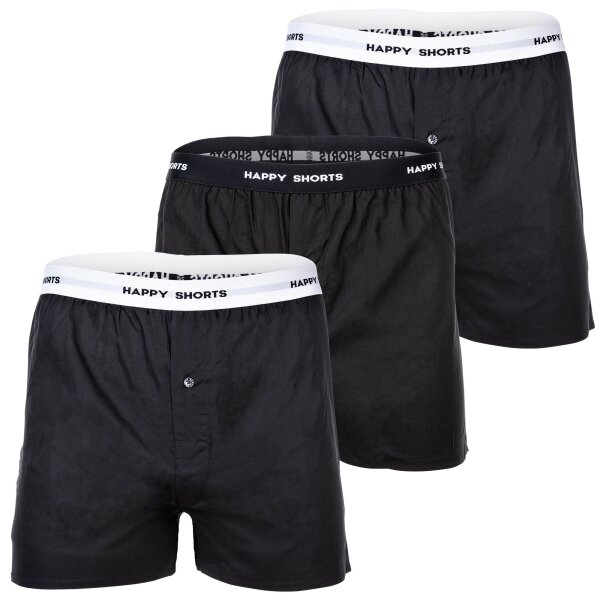 Happy Shorts Herren Web-Boxershorts, 3er Pack -  American Boxershorts, Baumwolle Schwarz XL