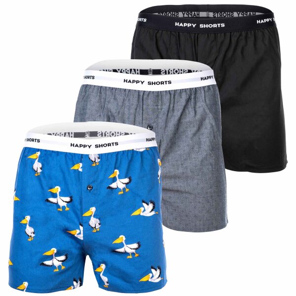 Happy Shorts Herren Webboxershorts, 3er Pack - American Style, Baumwolle, gemustert Pelican XL