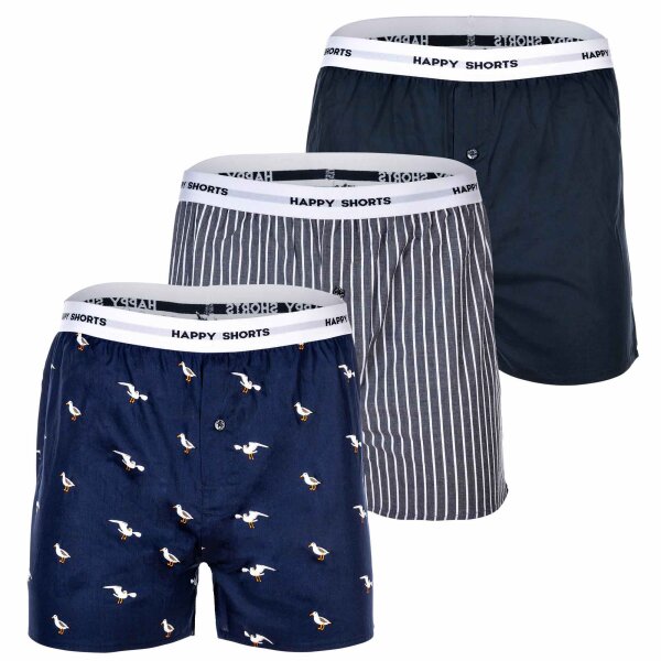 Happy Shorts Mens woven boxer shorts, pack of 3 – American style, cotton, patterned Bird XL (X-Large)