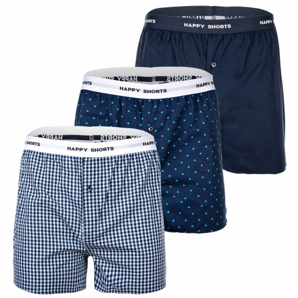 Happy Shorts Mens woven boxer shorts, pack of 3 – American style, cotton, patterned Blue Pattern XL (X-Large)